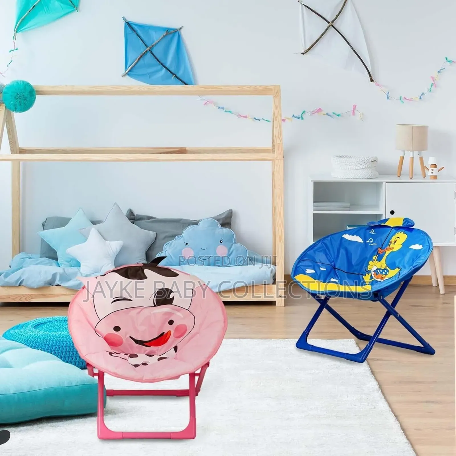 Kids Foldable Moon Chairs With Cartoon Characters.