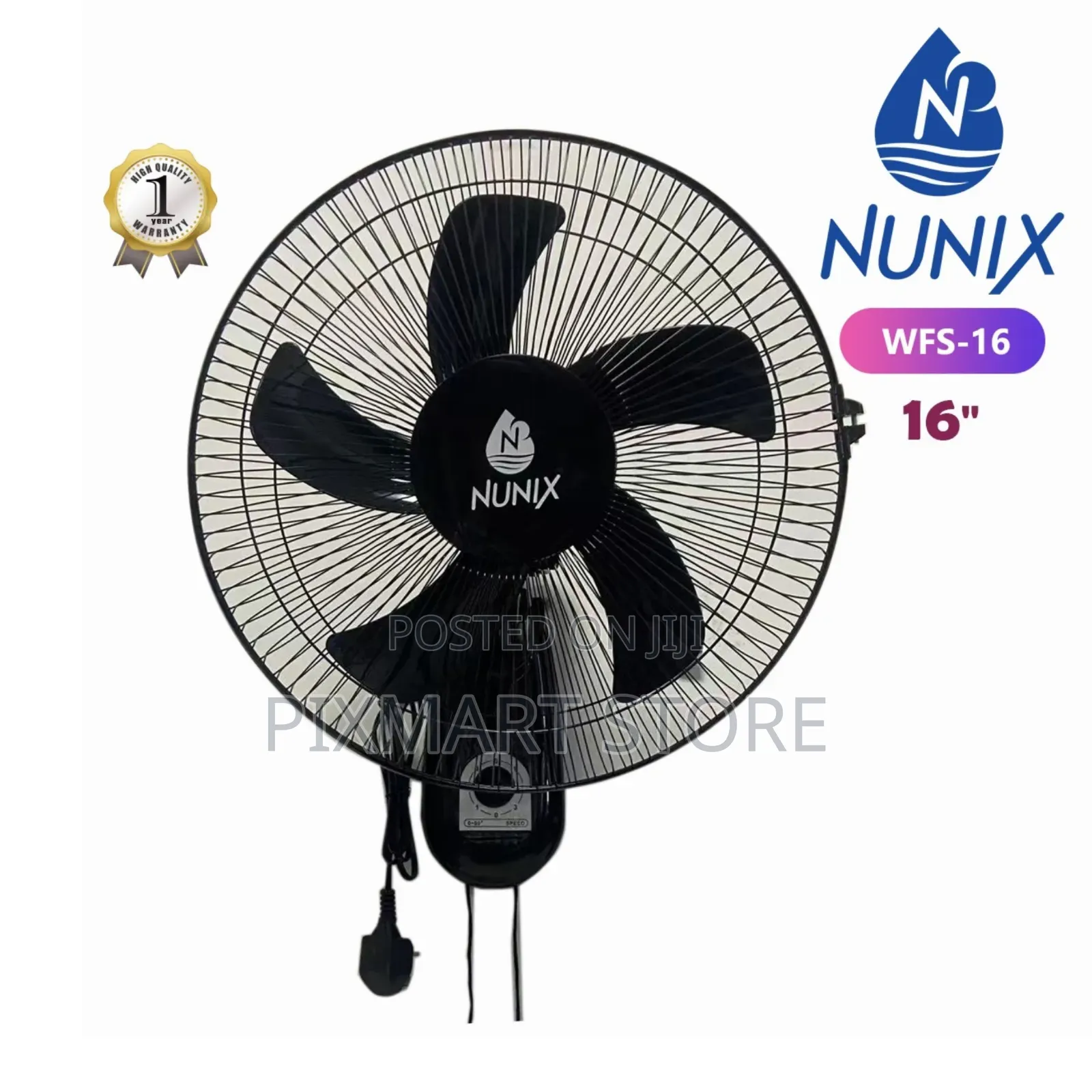 16′′ Nunix Wall Fan – Powerful Cooling, 3 Speeds Space‐Saving Design