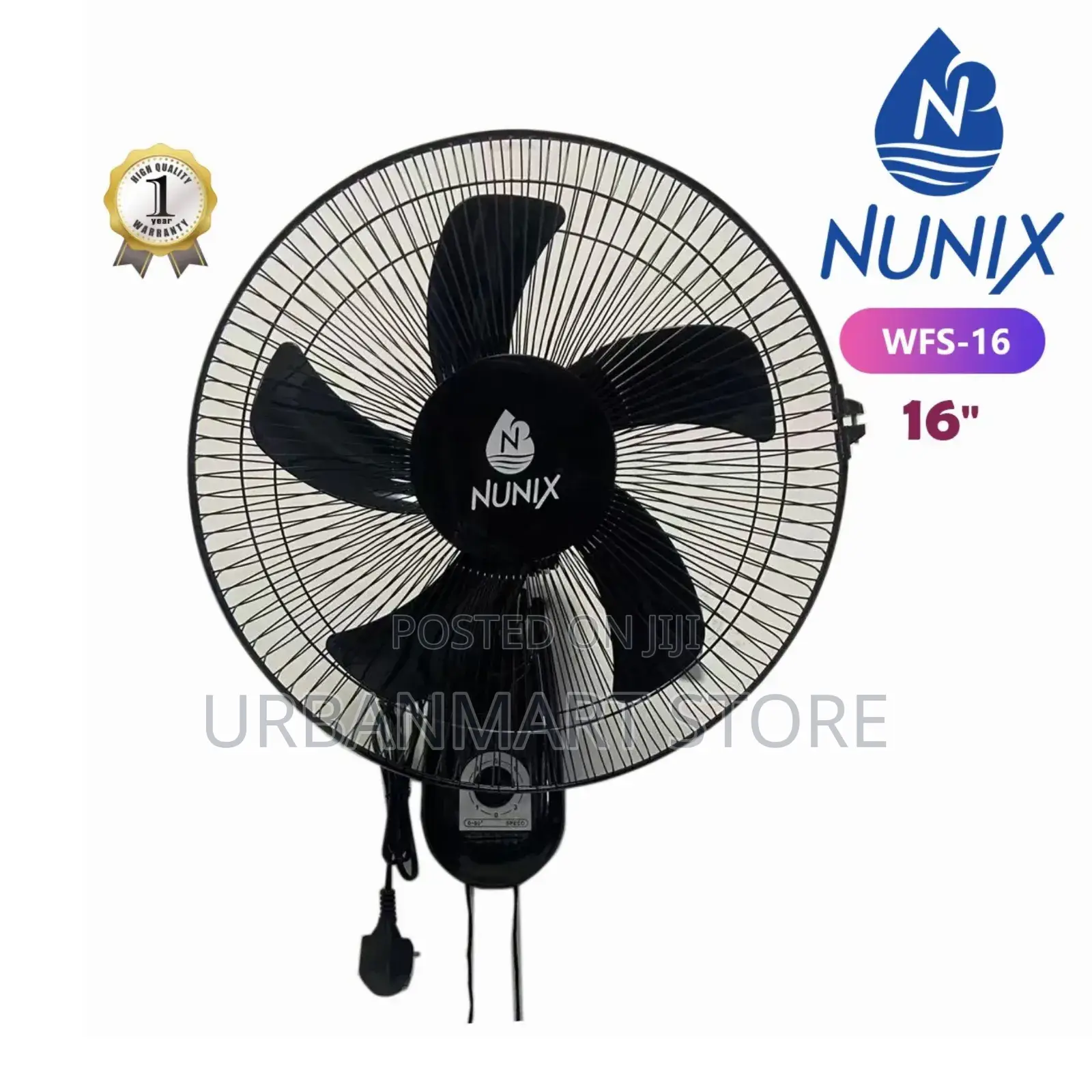 16′′ Nunix Wall Fan – Powerful Cooling, 3 Speeds Space‐Saving Design