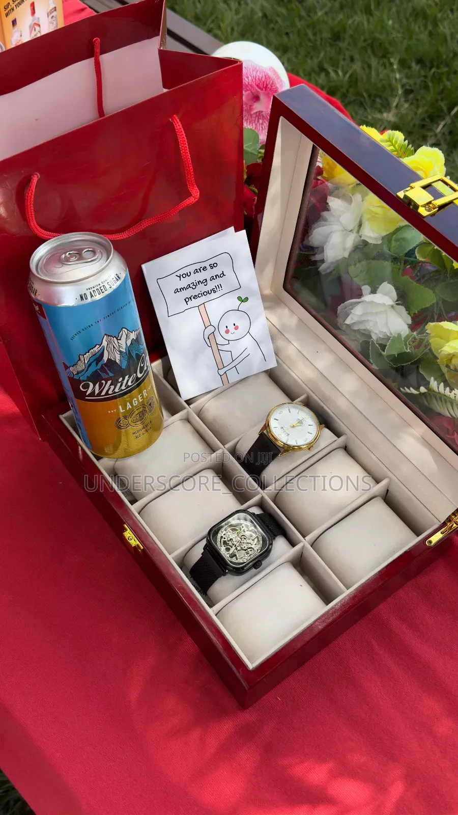 10slots Wooden Watch Organizer/Beer Can Gift Set
