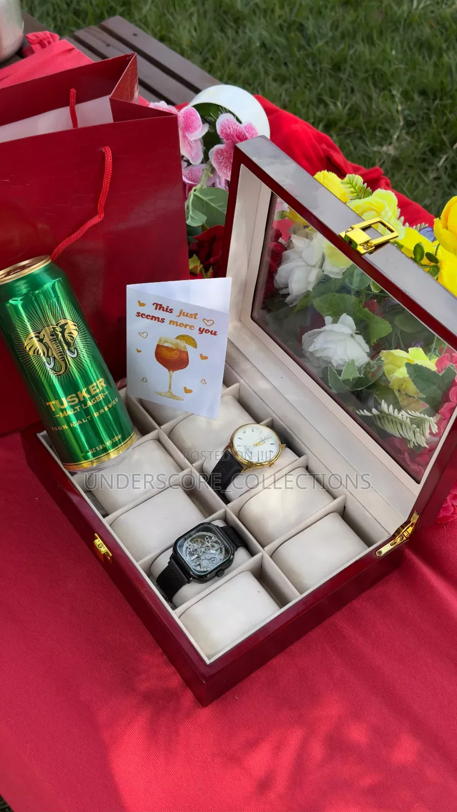 10slots Wooden Watch Organizer/Beer Can Gift Set