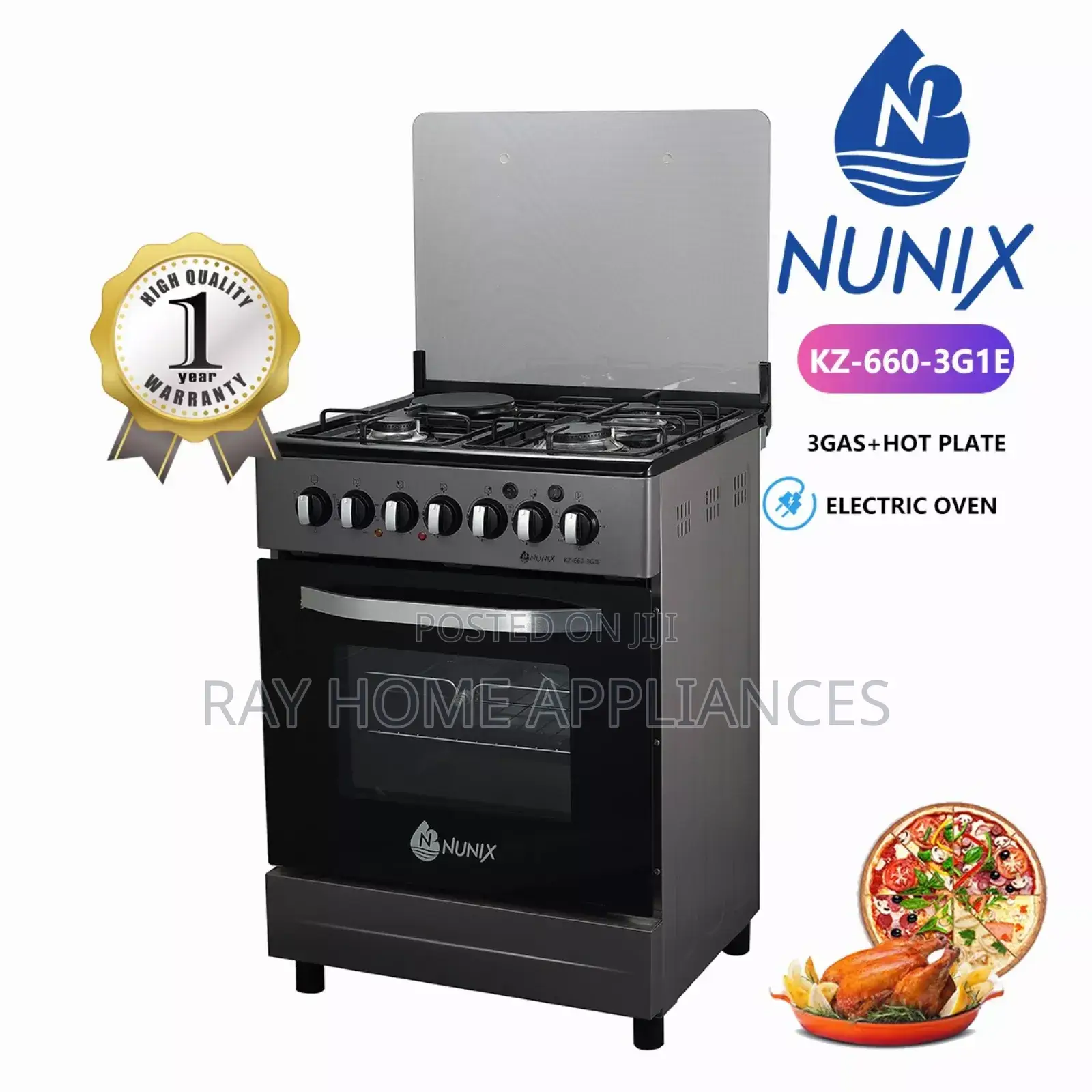 Nunix 60cm×60cm 3g+1e Freestanding Cooker With Electric Oven