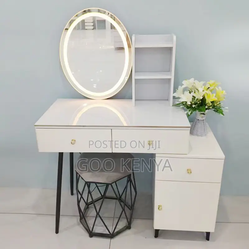 Home Dressing Table Set; Modern Makeup Vanity Desk With Led Mirror