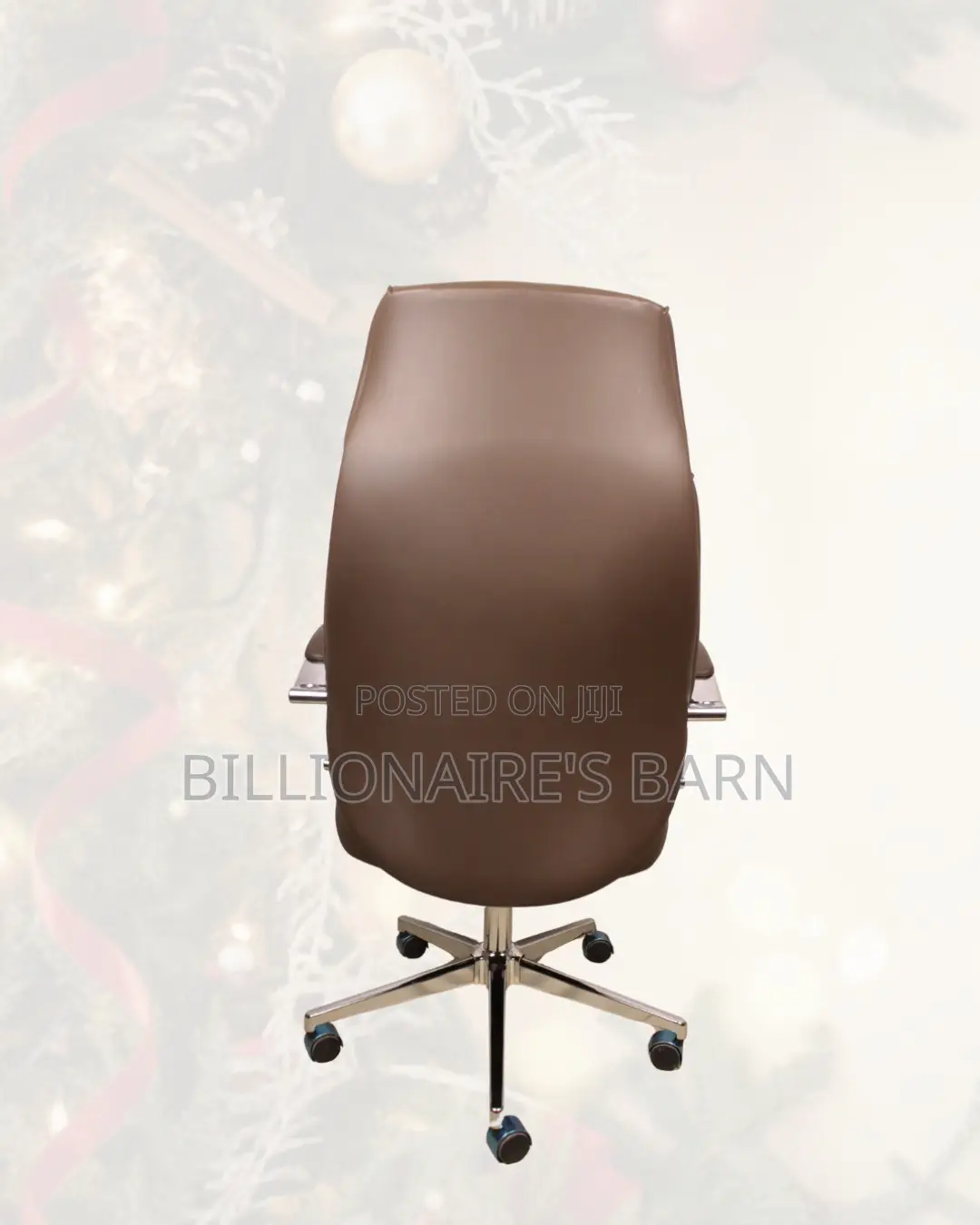 Brown Executive Leather Chair • Posture Support, Strong Chrome Base