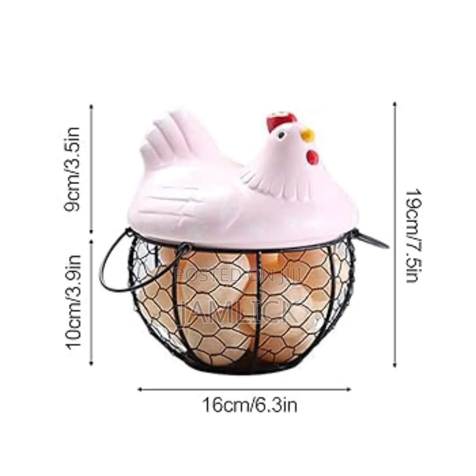 Metal Wire Egg Basket (18–25 Eggs) With Ceramic Chicken Cover - Pm
