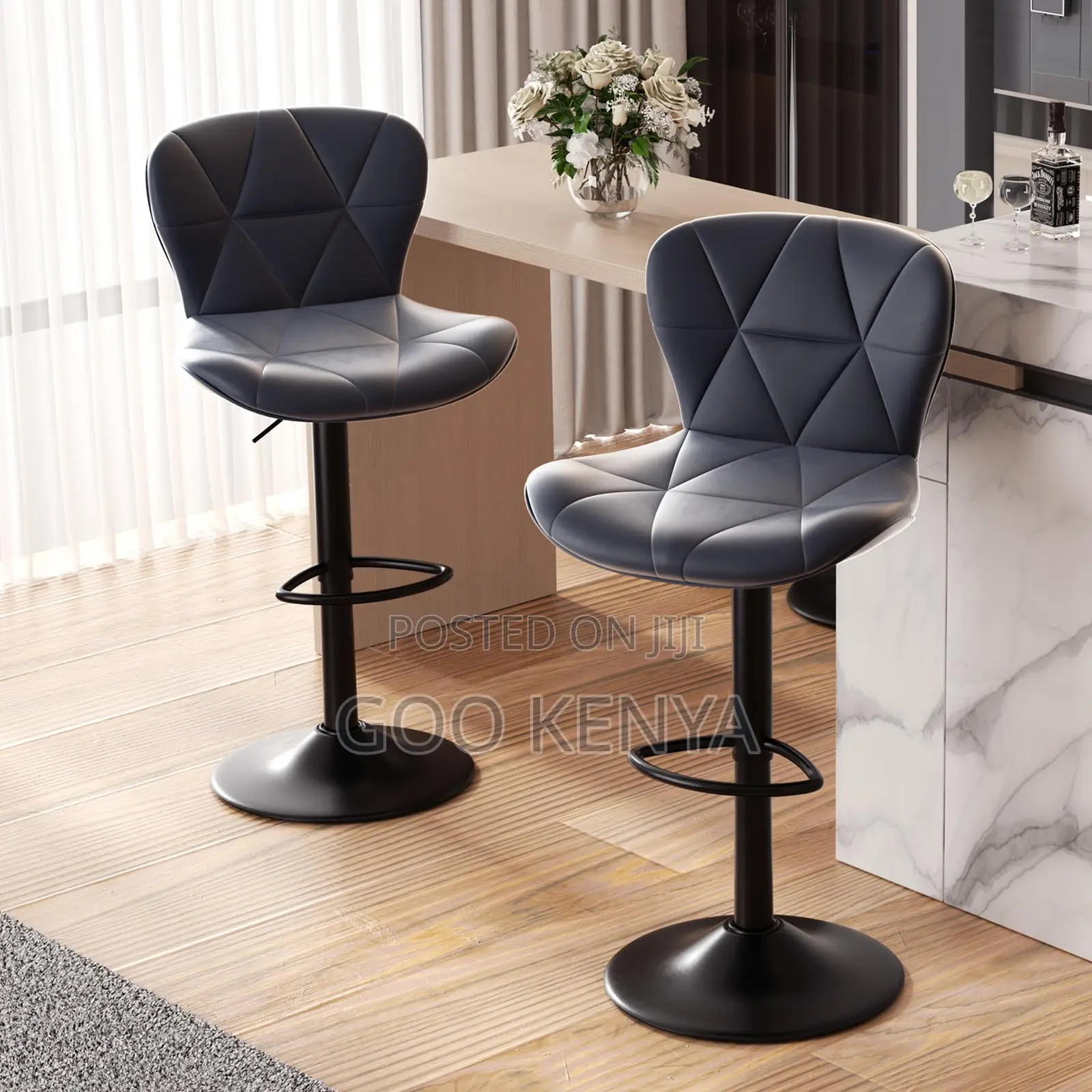 Home Bar Stool; Adjustable Leather Bar Stool Cushioned Seat and Back
