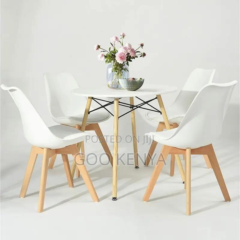 Home Dining Set; Elegant 4-Seater Dining Table Set With Round Wood Top