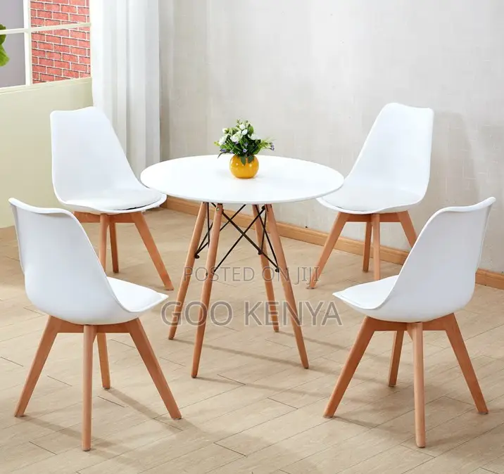 Home Dining Set; Elegant 4-Seater Dining Table Set With Round Wood Top