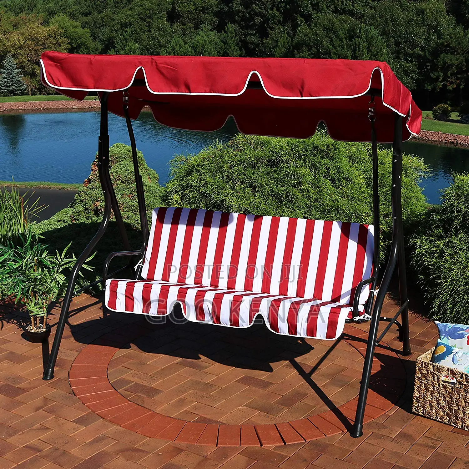 Home Outdoor Set;3-Seater Hanging Chair With Umbrella and Cozy Cushion