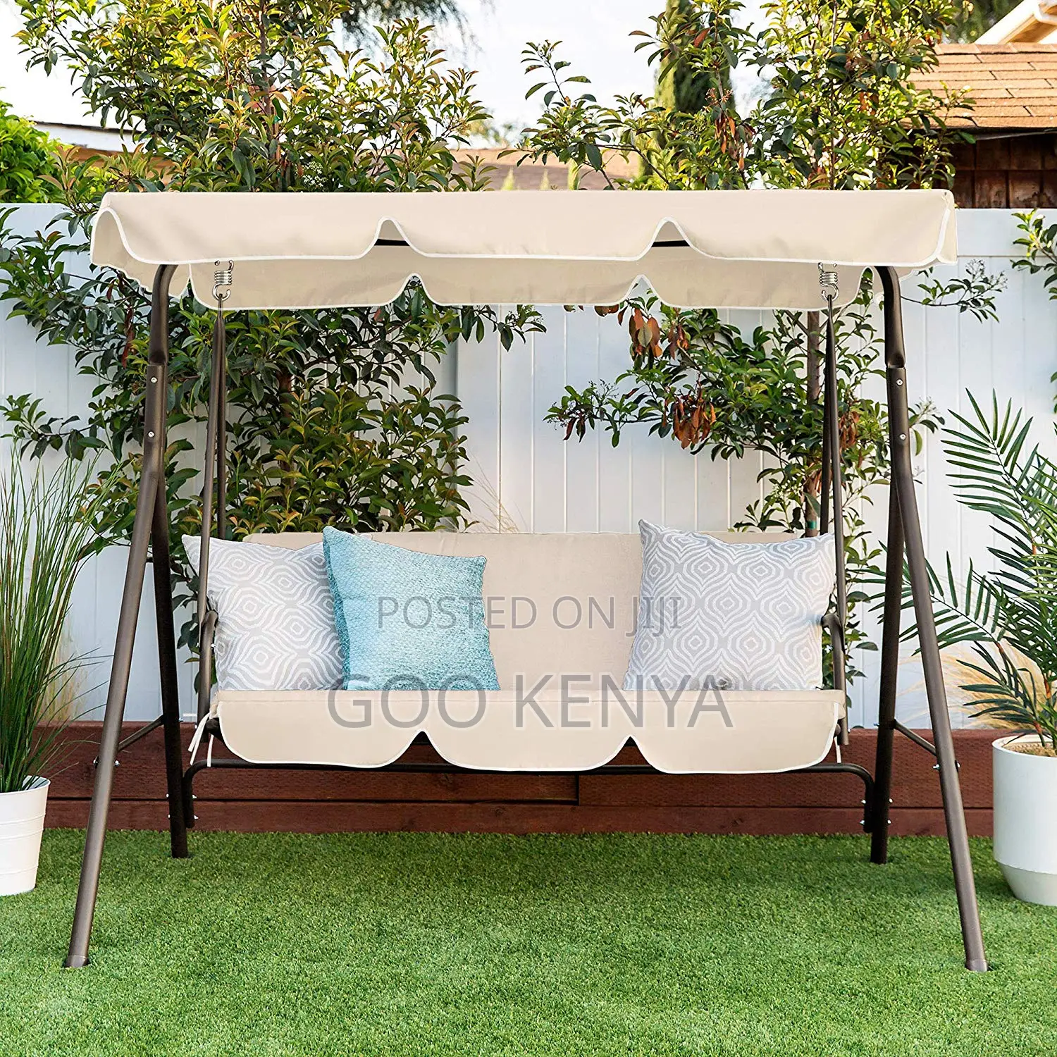 Home Outdoor Set;3-Seater Hanging Chair With Umbrella and Cozy Cushion