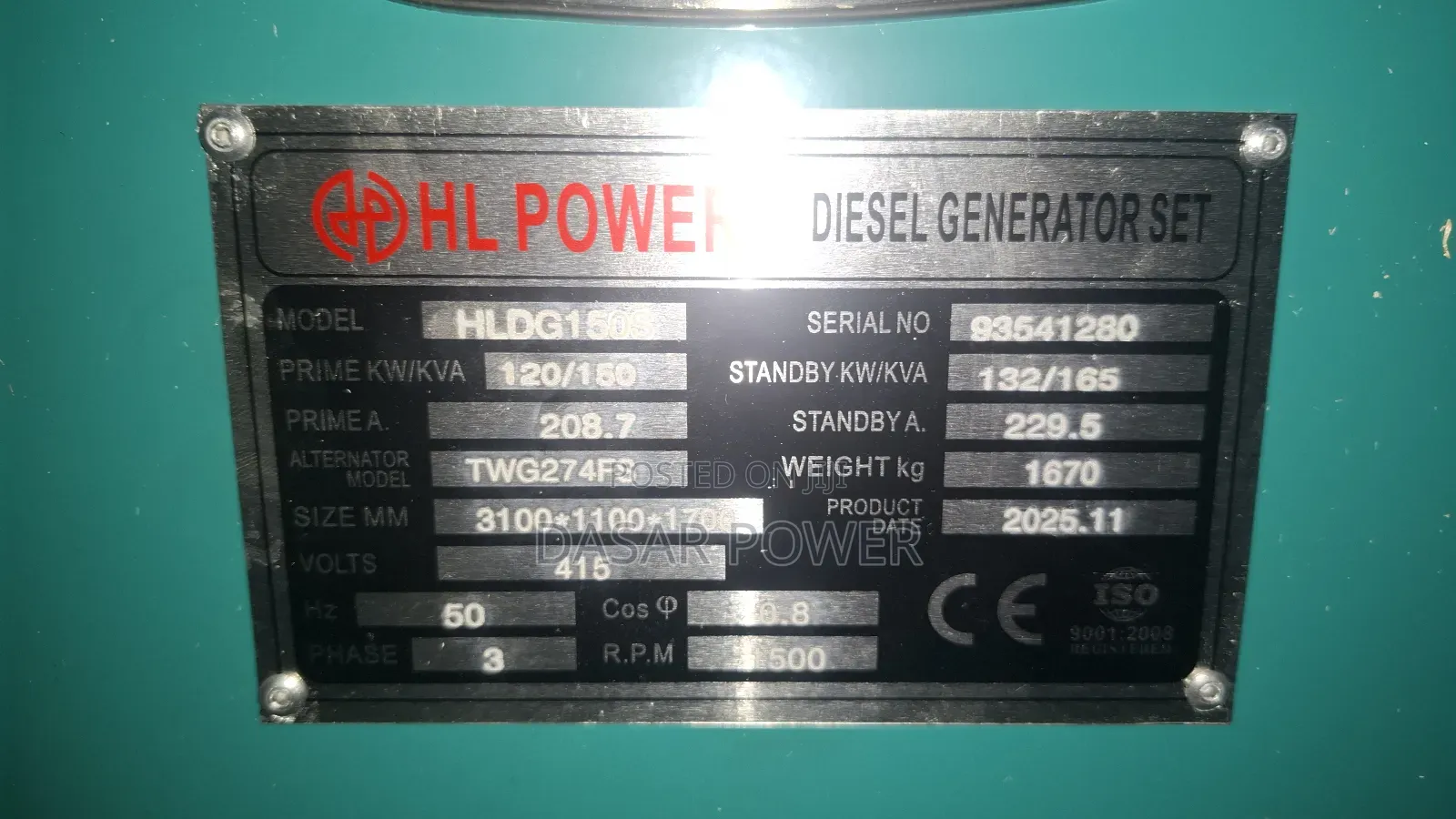 Hl Power 150 Kva Silent Diesel Generator