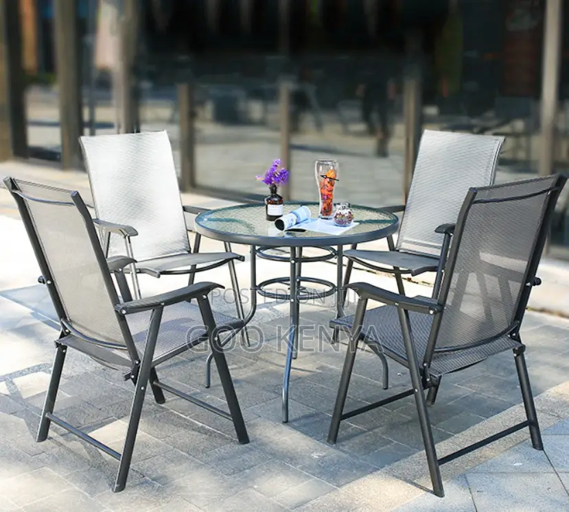 Home Dining Set; Home Patio 4-seater Dining Set With Foldable Chairs