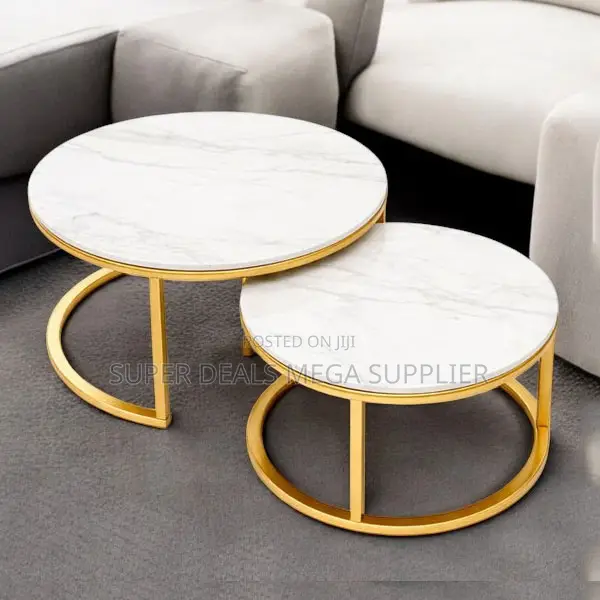 Modern Minimalist Marble Coffee Table Set With Gold-Finished Legs