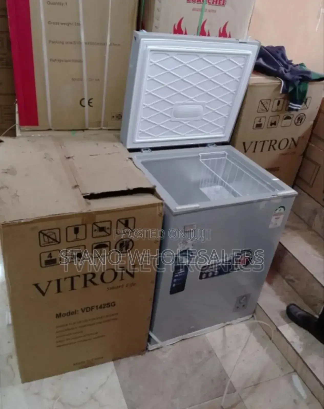 Colour Grey. Affordable Vitron 100litres Freezer