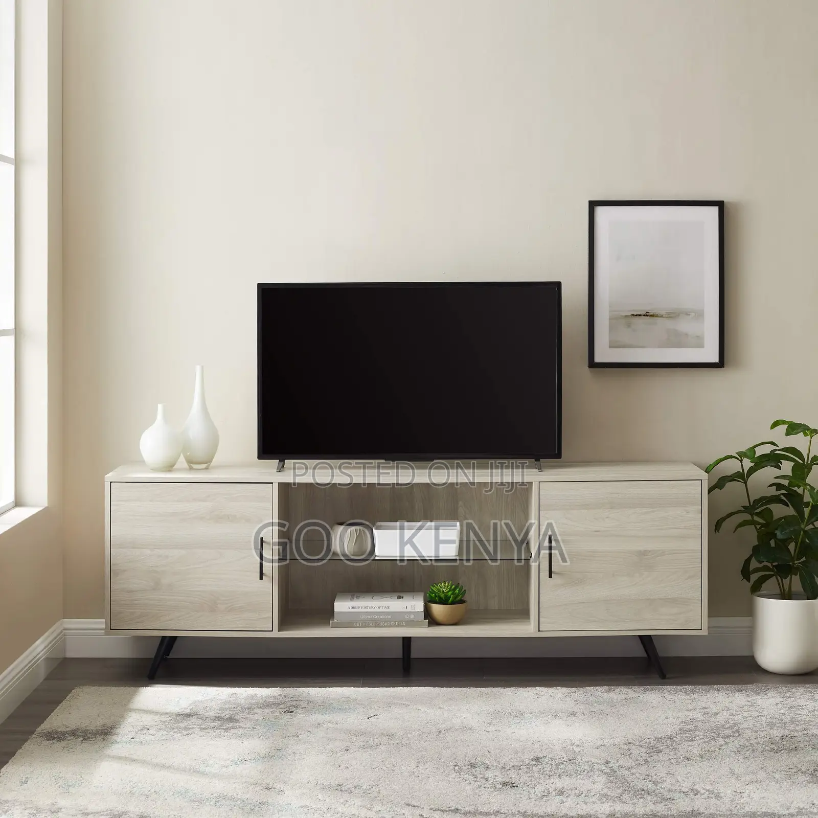 Home Tv Cabinet; Compact Wooden Cabinet Unit With Storage For Tv