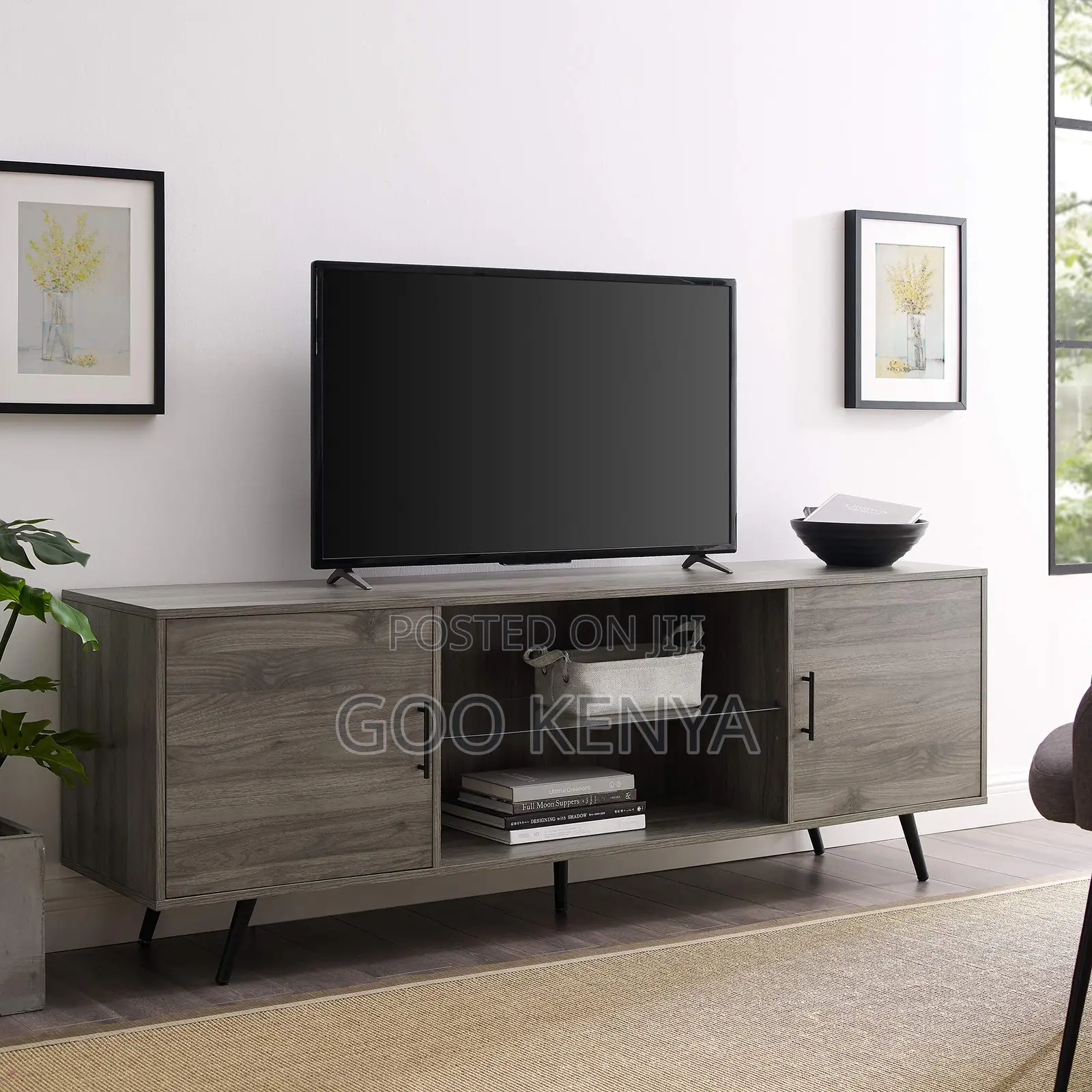 Home Tv Cabinet; Compact Wooden Cabinet Unit With Storage For Tv