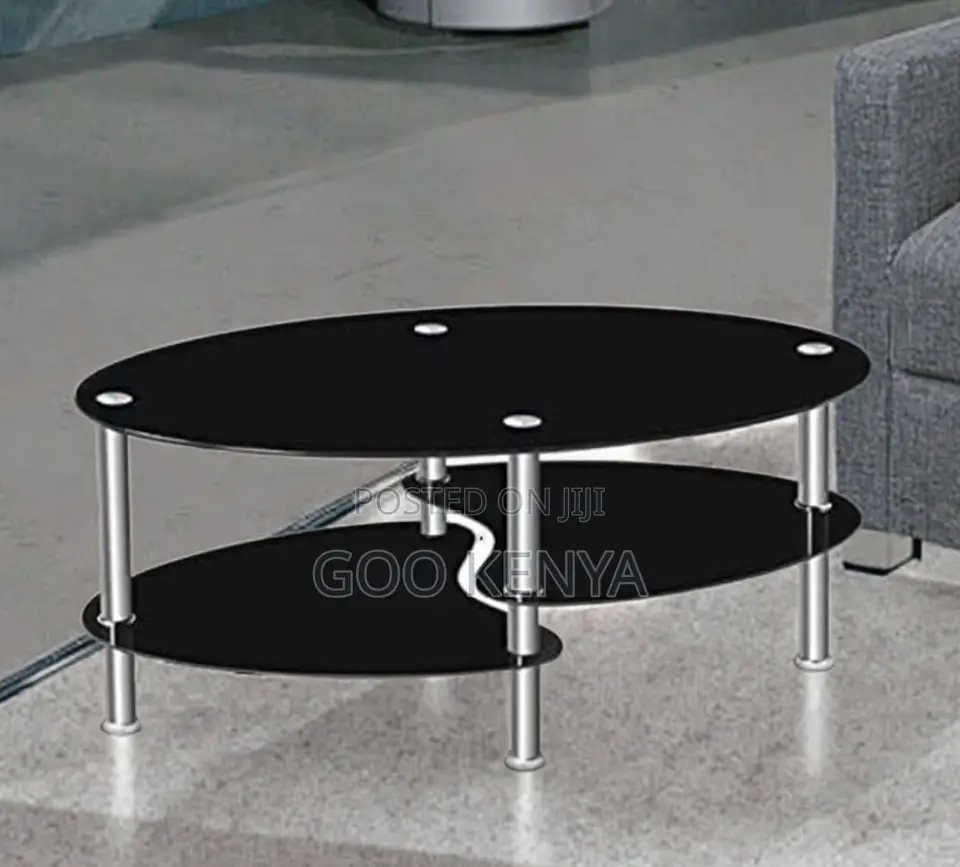 Home Table; Oval Shaped Glass Table For Living Room With Double Layer