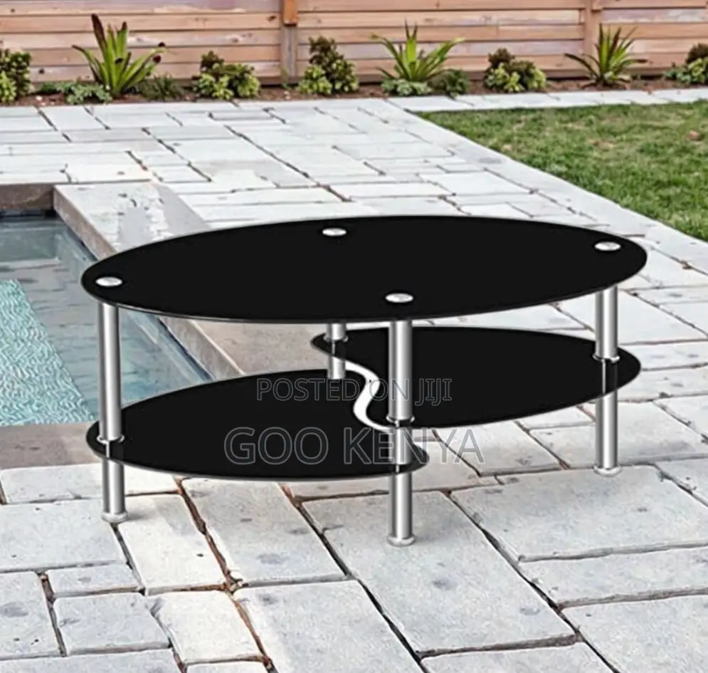 Home Table; Oval Shaped Glass Table For Living Room With Double Layer