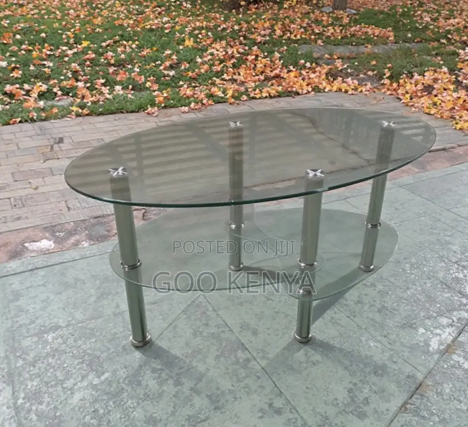 Home Table; Oval Shaped Glass Table For Living Room With Double Layer