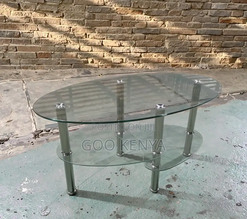 Home Table; Oval Shaped Glass Table For Living Room With Double Layer