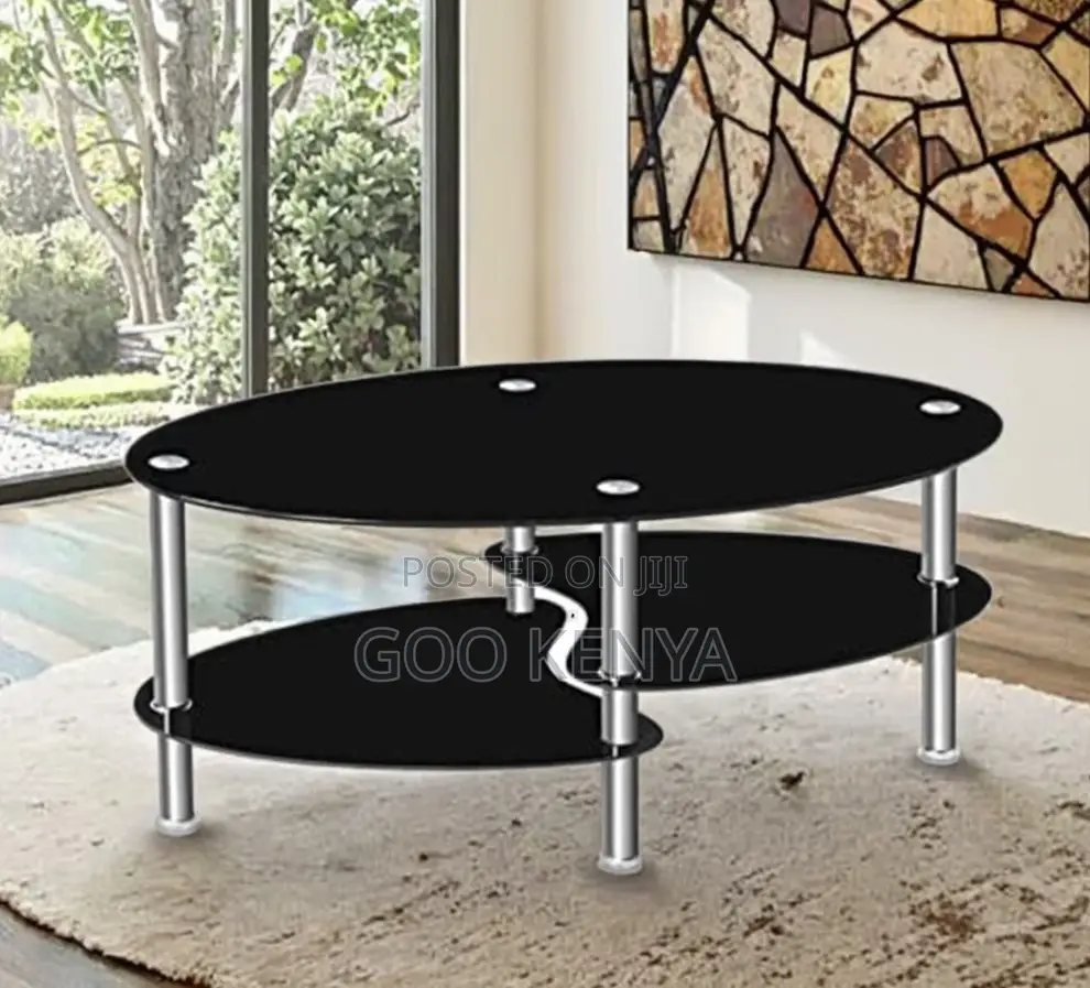 Home Table; Oval Shaped Glass Table For Living Room With Double Layer