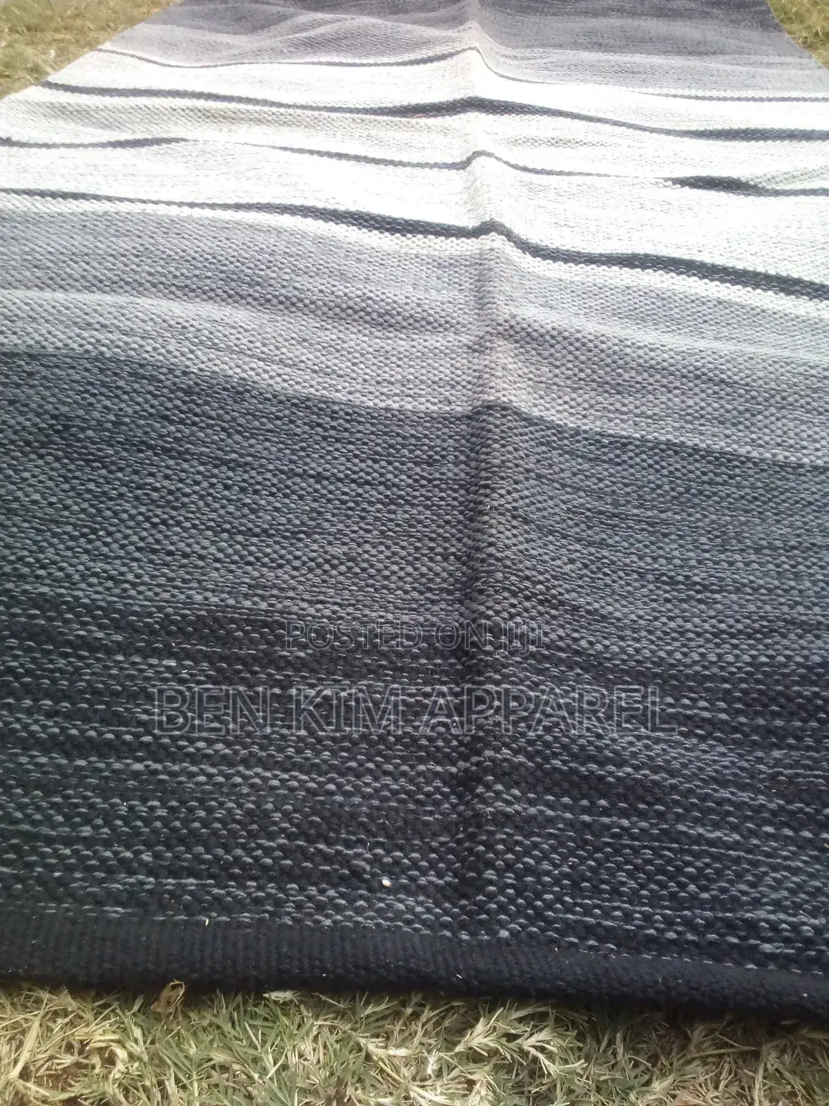 Black White and Grey Stripes Pure Cotton Rug 90 by 150cm