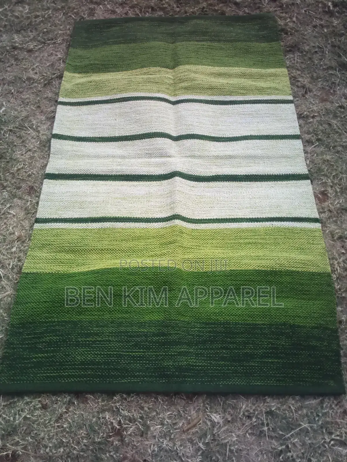 Olive Green With White and Dark Stripes Pure Cotton Rug 90cms by 150cm