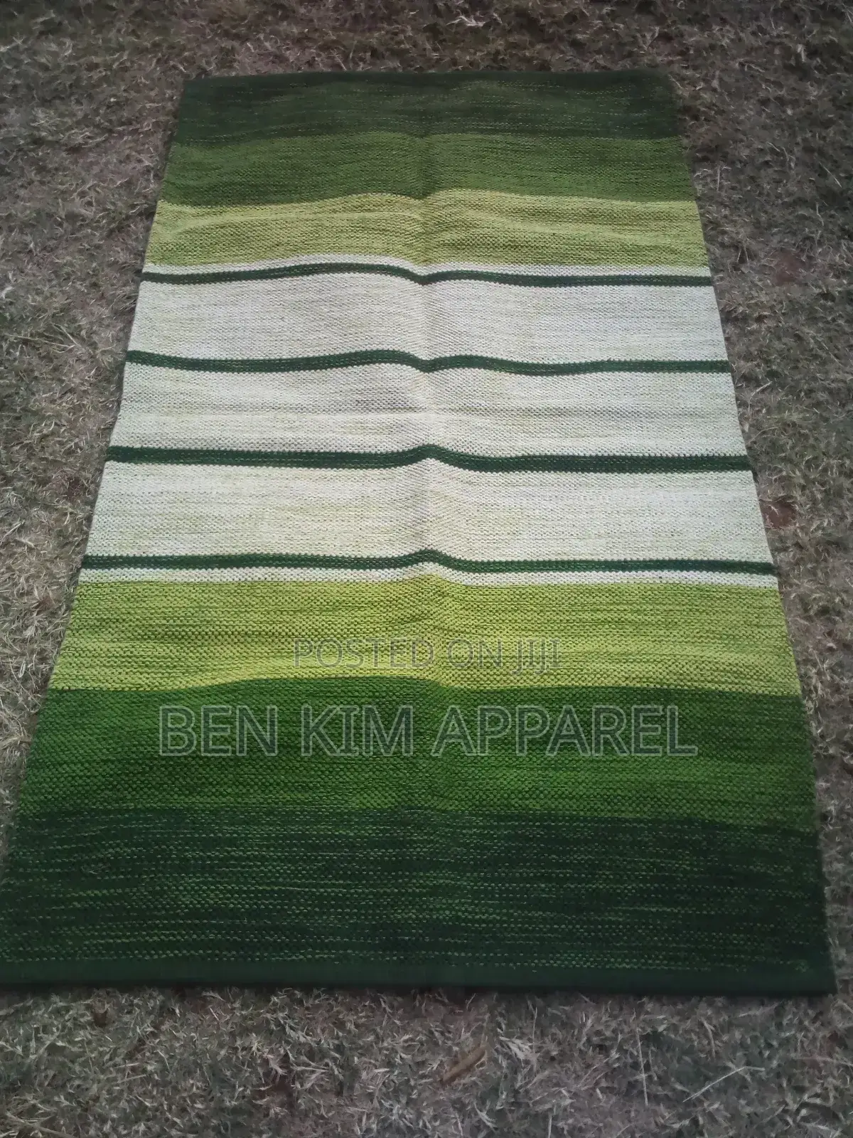 Olive Green With White and Dark Stripes Pure Cotton Rug 90cms by 150cm