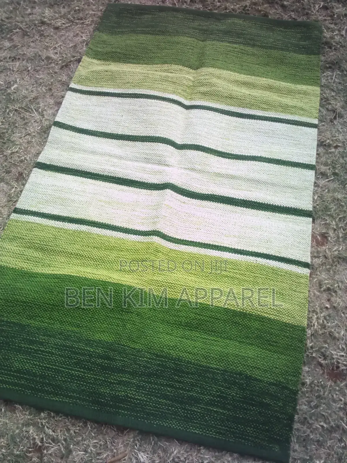 Olive Green With White and Dark Stripes Pure Cotton Rug 90cms by 150cm