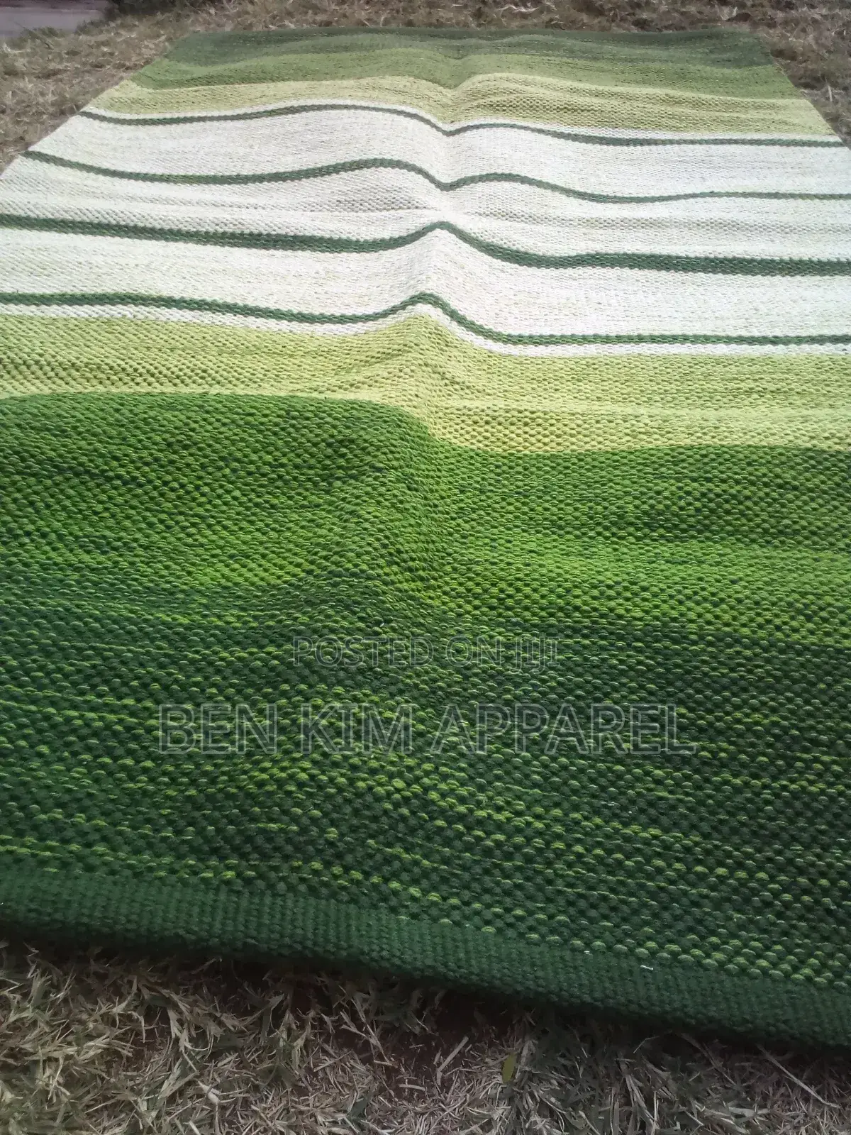 Olive Green With White and Dark Stripes Pure Cotton Rug 90cms by 150cm