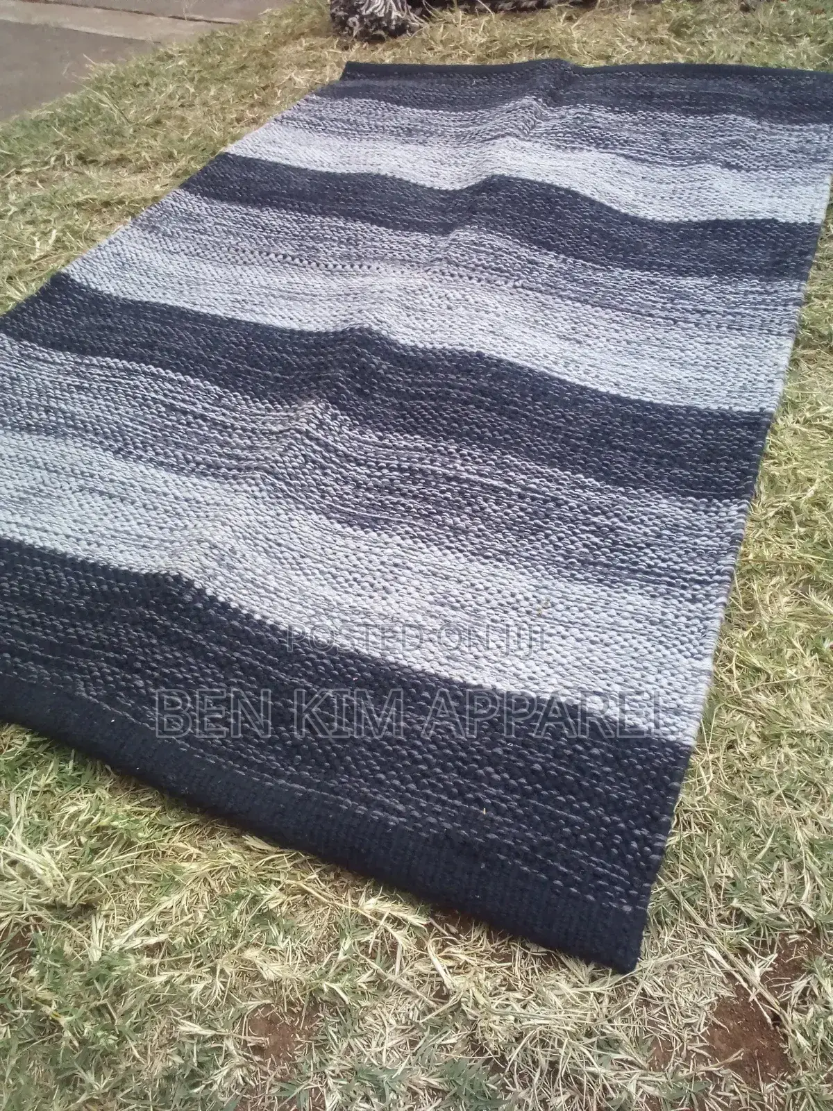 Black Charcoal and Grey Stripes Pure Cotton Rugs 120cm by 180cm.