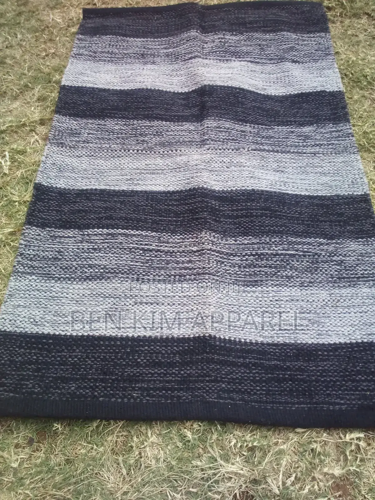 Black Charcoal and Grey Stripes Pure Cotton Rugs 120cm by 180cm.