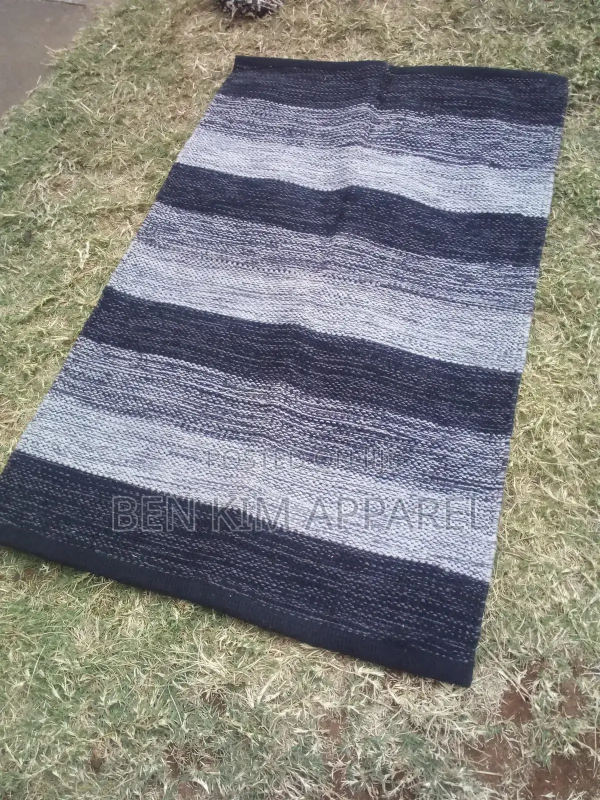 Black Charcoal and Grey Stripes Pure Cotton Rugs 120cm by 180cm.