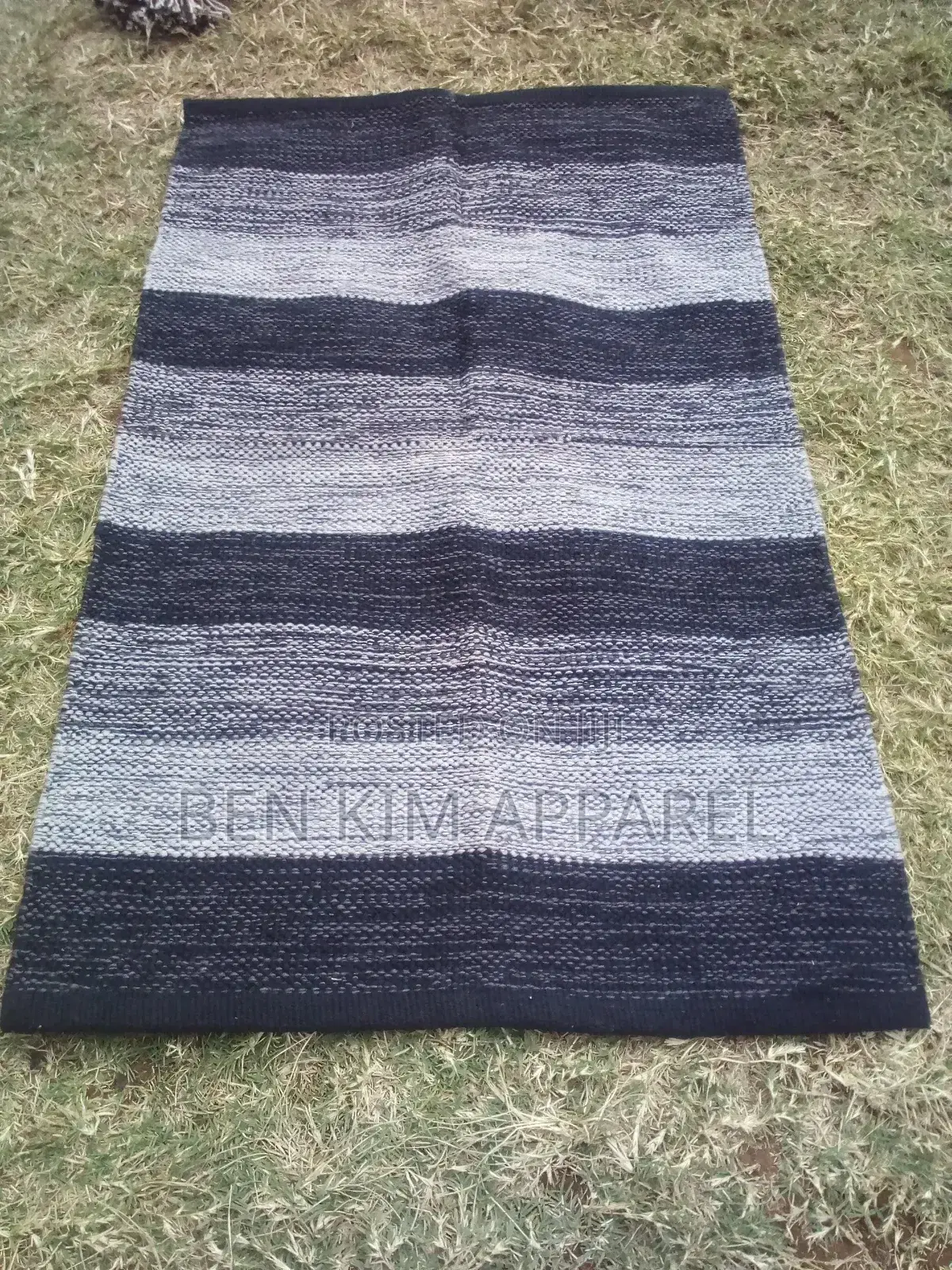 Black Charcoal and Grey Stripes Pure Cotton Rugs 120cm by 180cm.