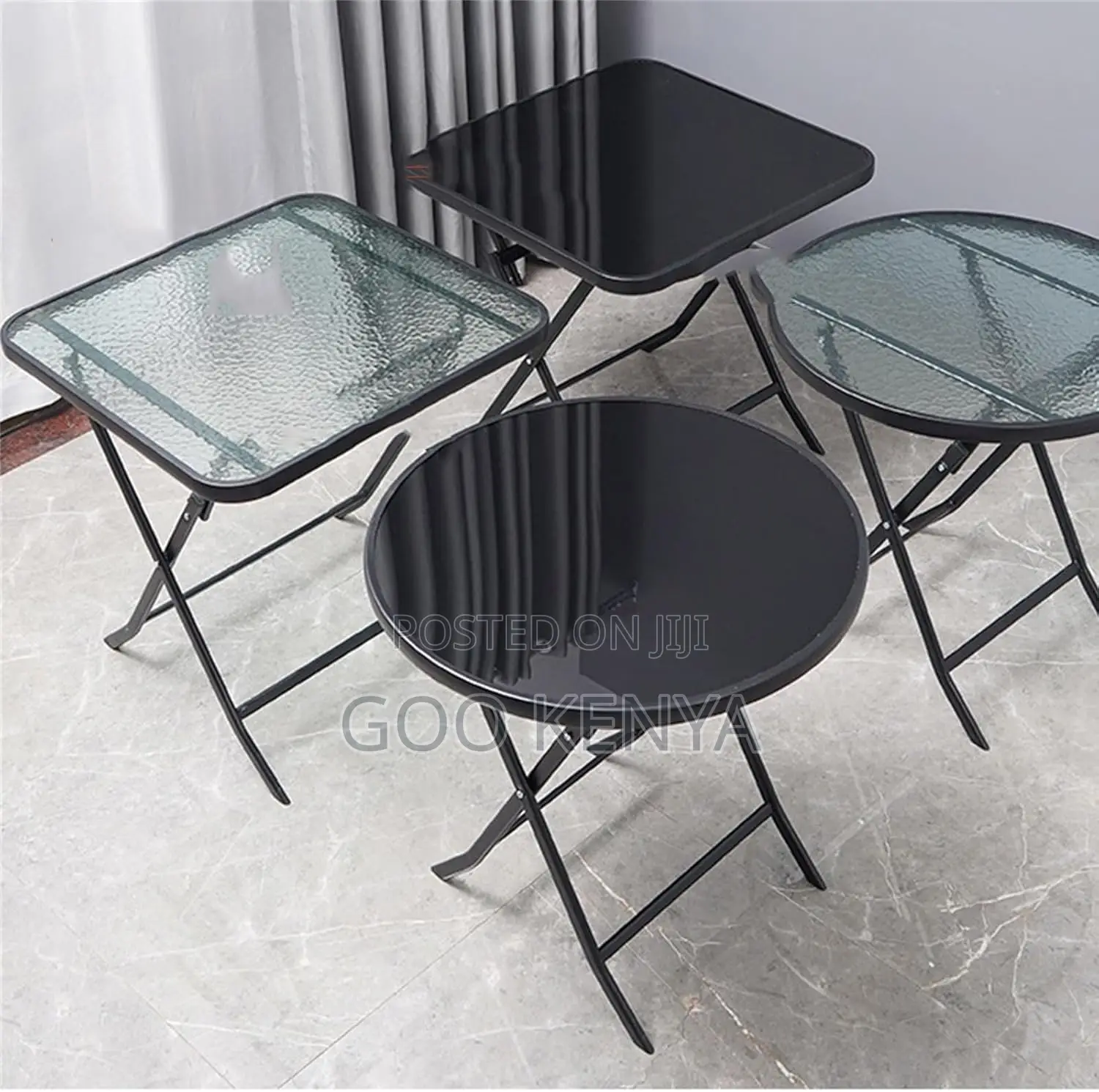 Home Table; Square Glass Top Folding Coffee Table For Home And Patio