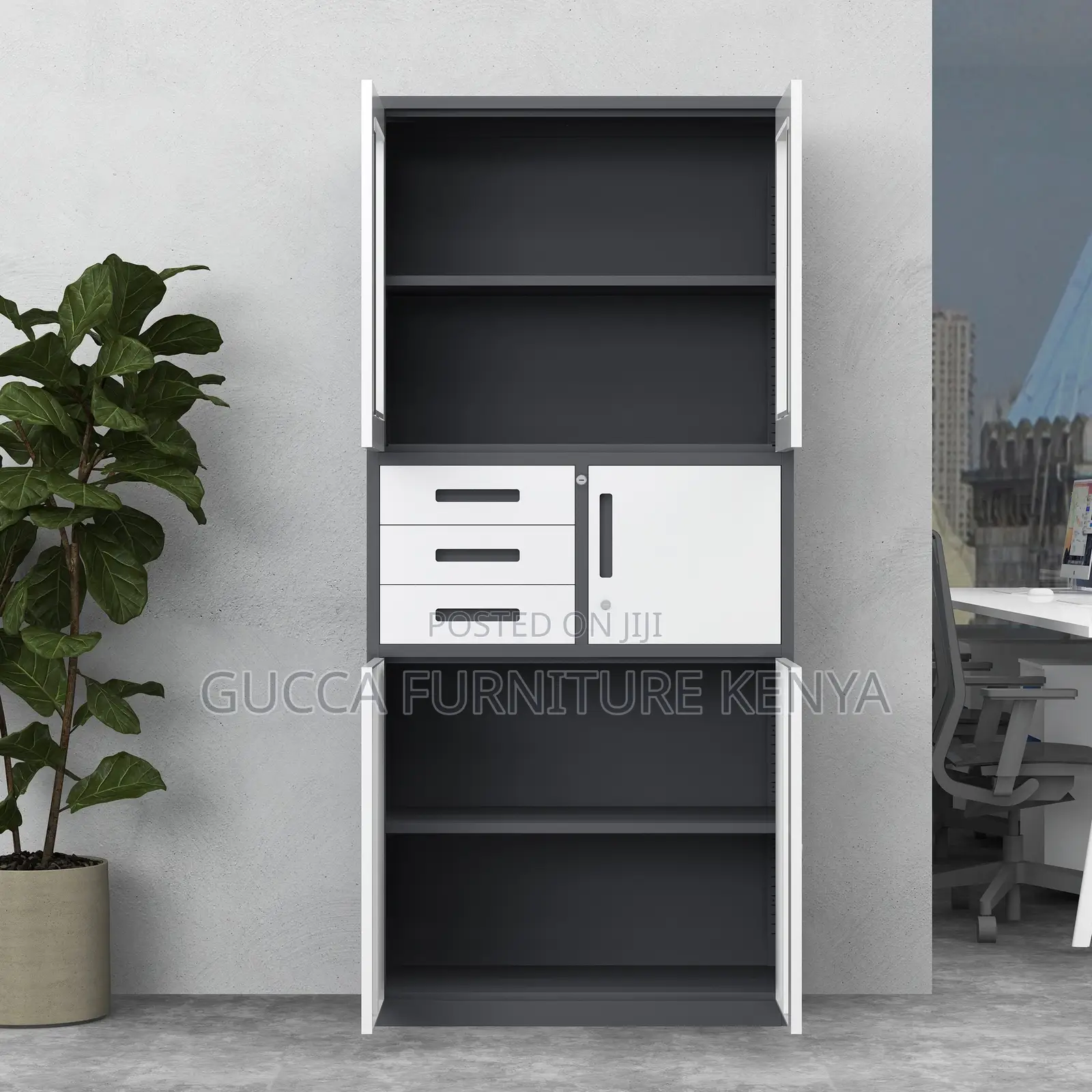 2-door Office Display Cabinet With Safe