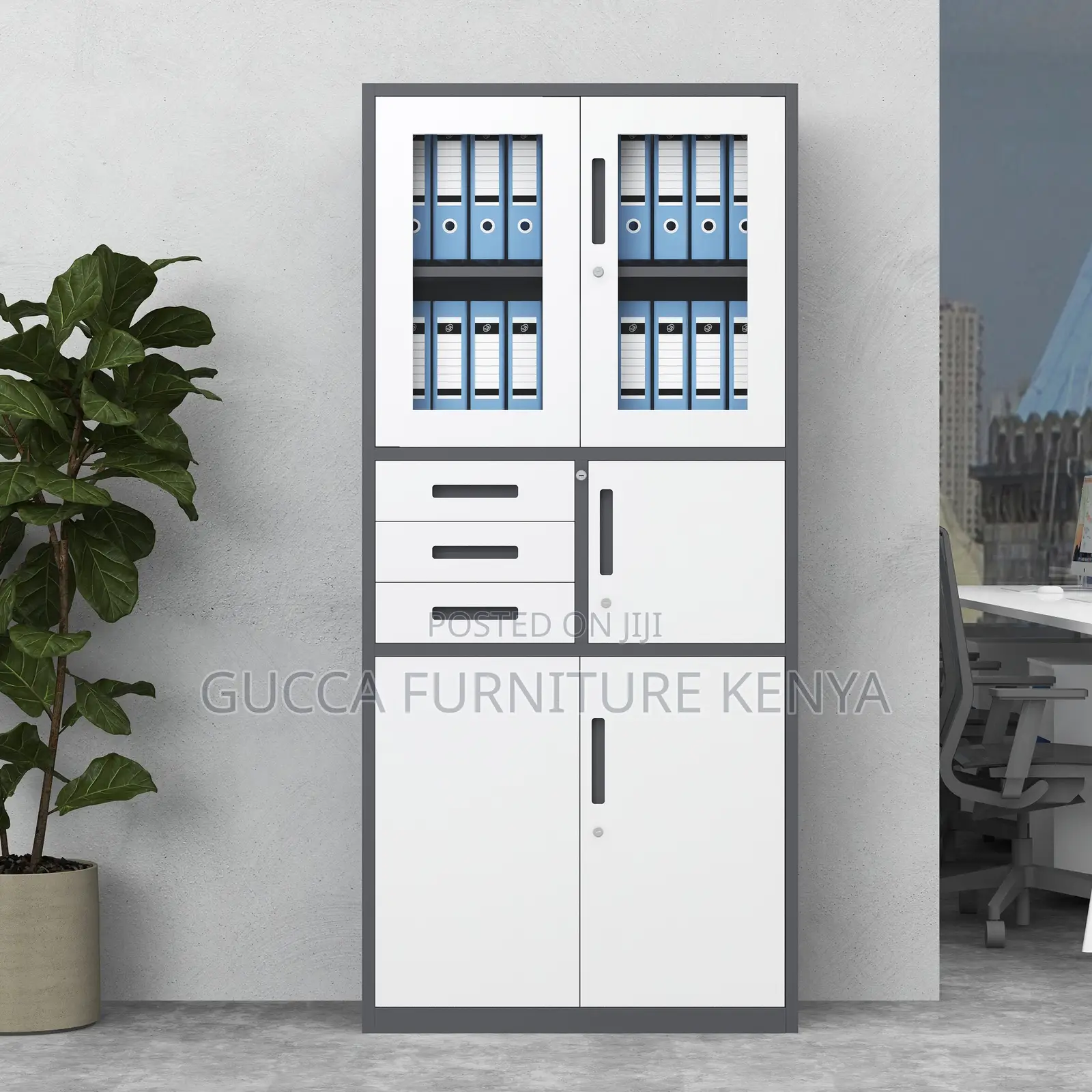 2-door Office Display Cabinet With Safe