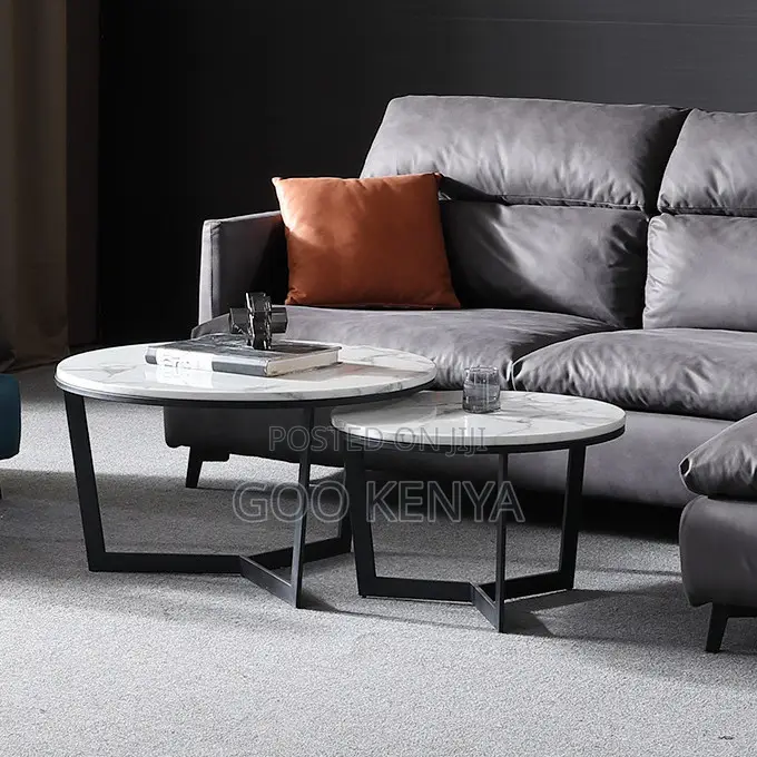 Home Table Set; Round Marble Coffee Table Set With Nordic Design