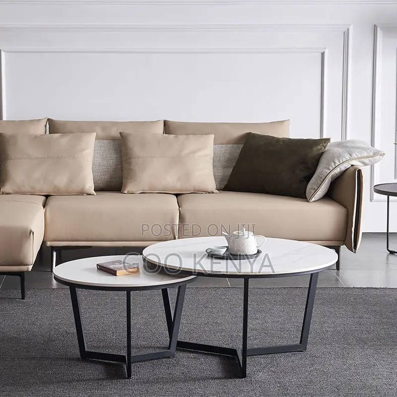Home Table Set; Round Marble Coffee Table Set With Nordic Design