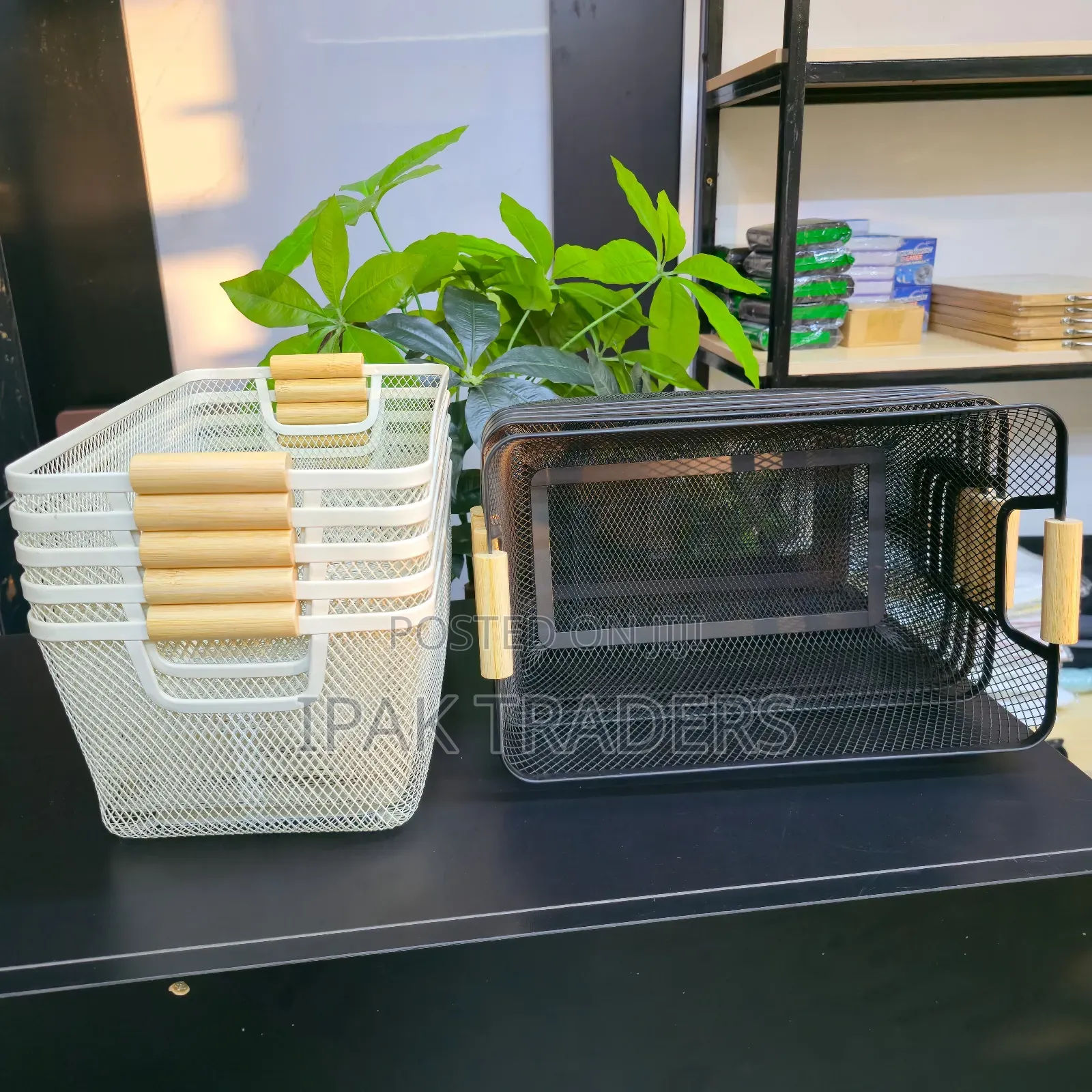 Mesh Storage Basket With Wooden Handle