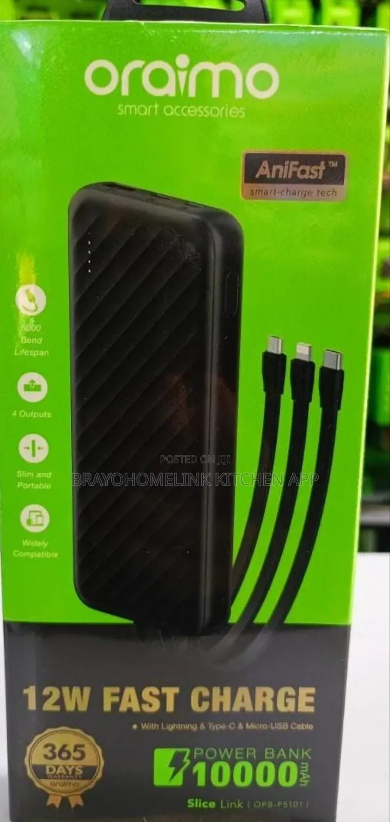 Oraimo P5101 12w Fast Charge Powerbank With Cables