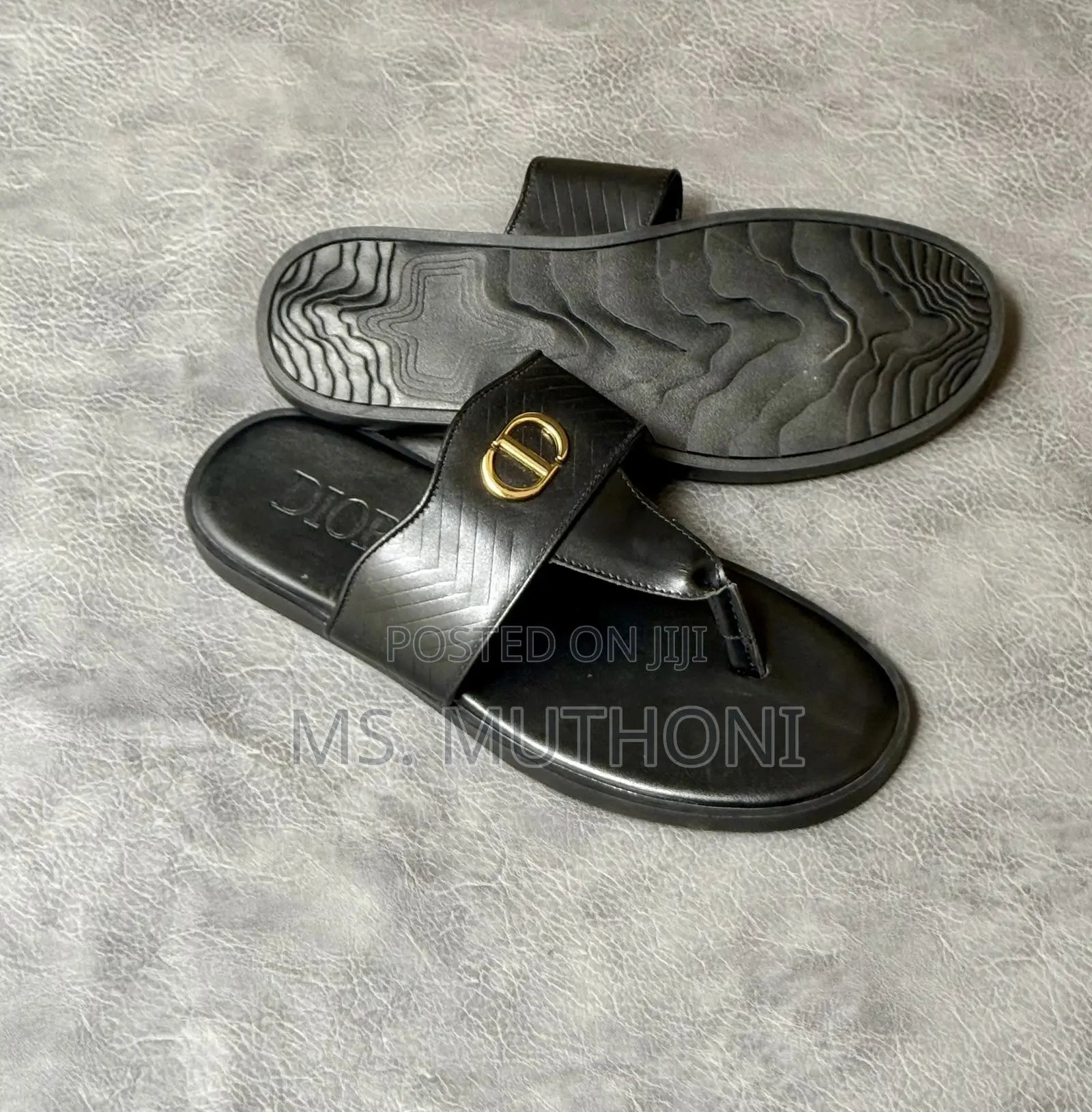 Black Calfskin Christian Dior 30 Montaigne Flat Sandals Size 39-46