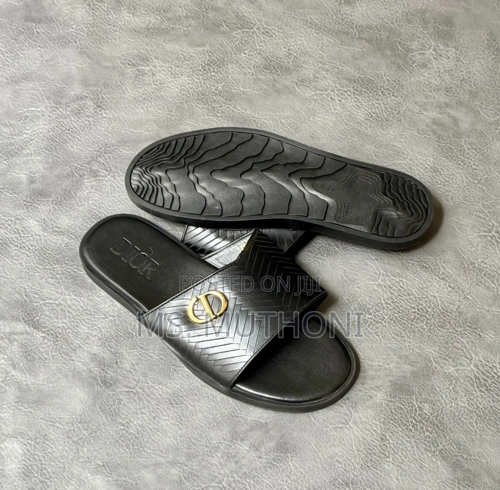 Black Calfskin Christian Dior 30 Montaigne Flat Sandals Size 39-46