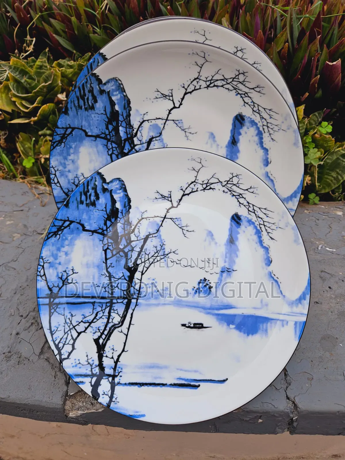 Blue Patched Tree Plates Set of 6 PCS