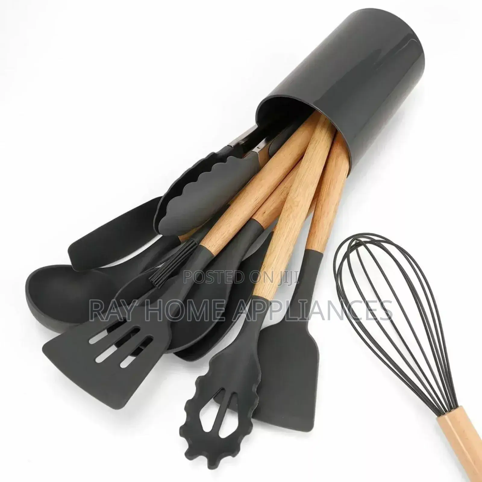 12 PCS Silicone Spoon Set Heat Resistance Colours Black and Grey