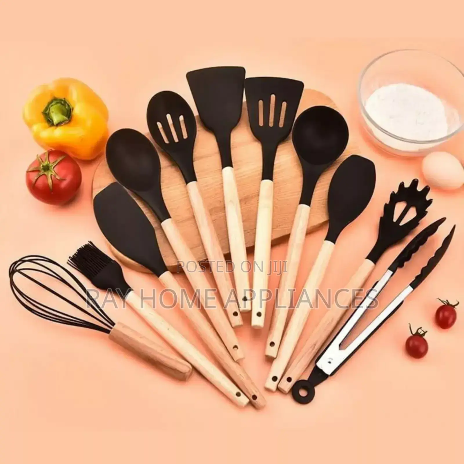 12 PCS Silicone Spoon Set Heat Resistance Colours Black and Grey