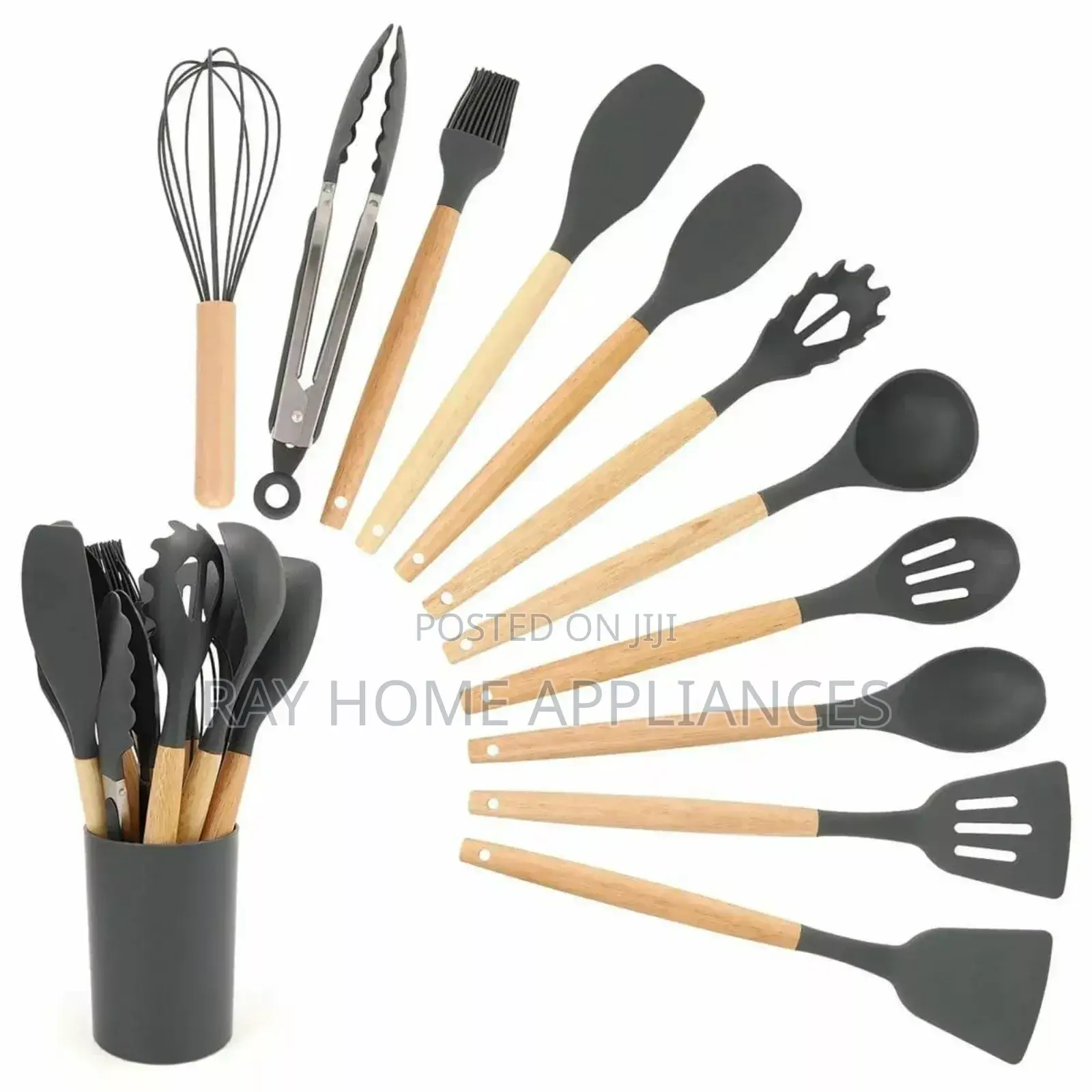 12 PCS Silicone Spoon Set Heat Resistance Colours Black and Grey