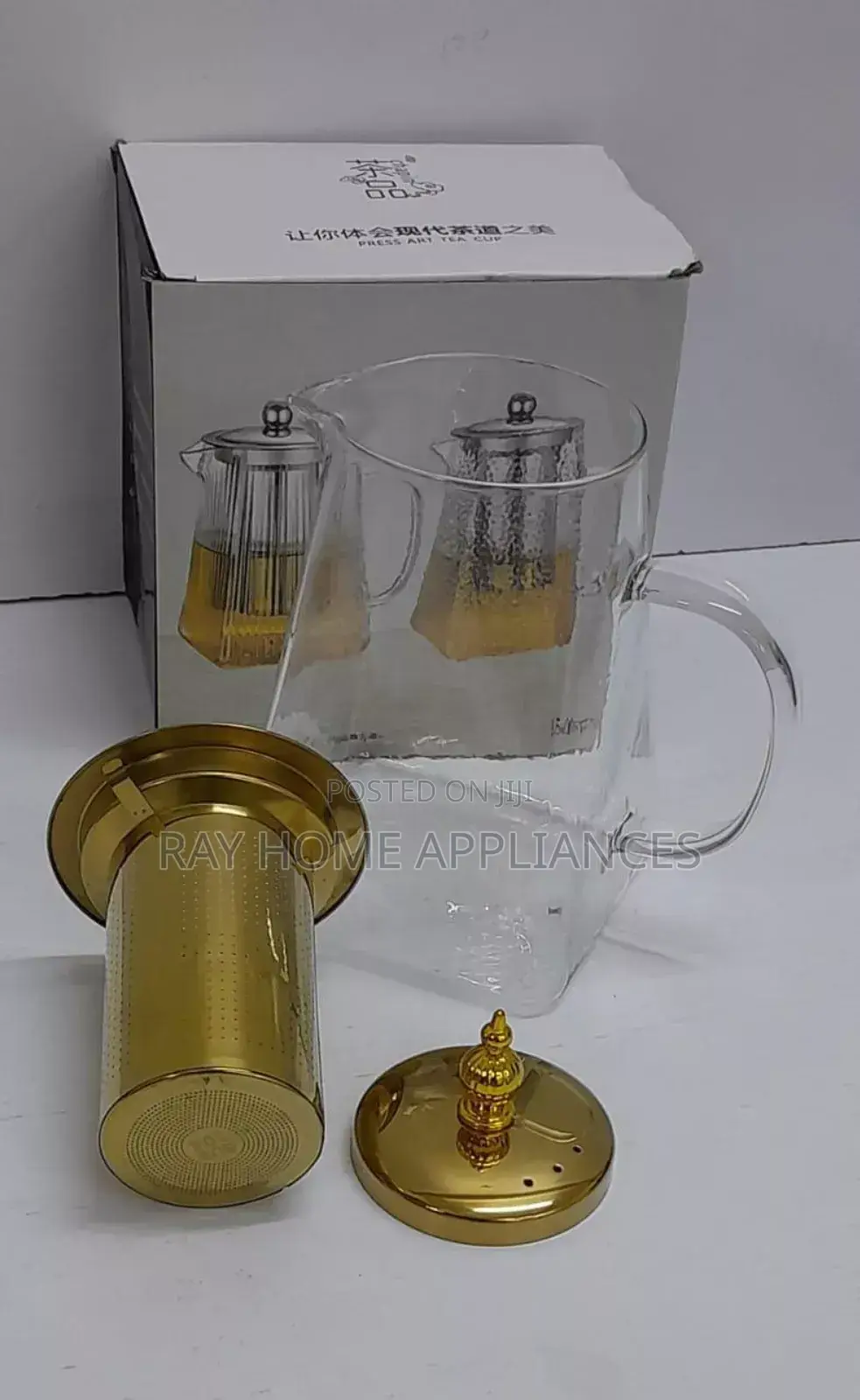 Borosilicate Tea Decanter Glass With Gold Infuser Capacity:1000ml