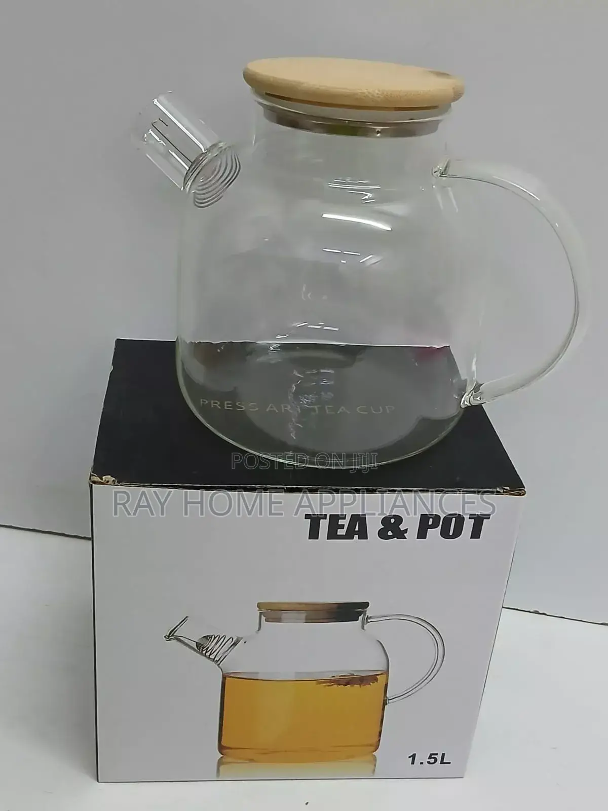 Heat-resistance Glass Teapot Wooden Lid + Stainless Steel 1.5litres