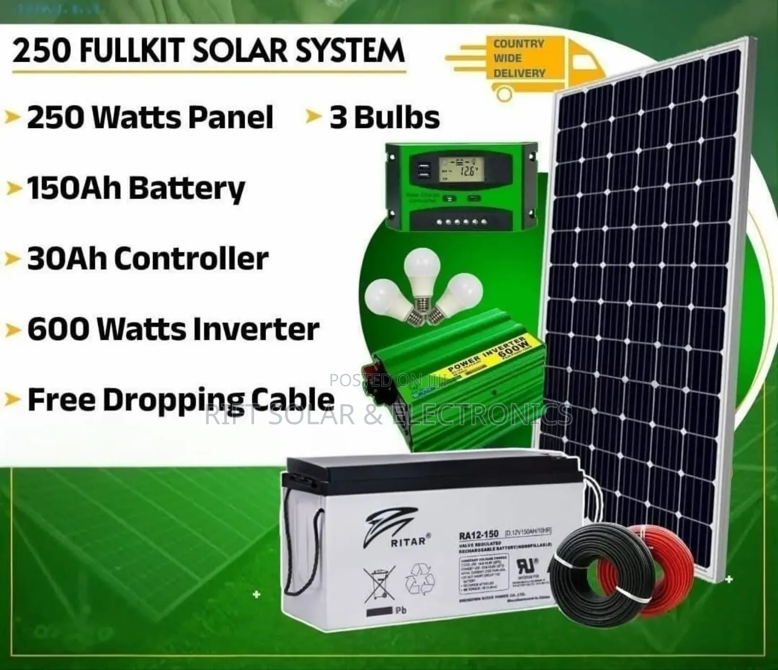 250 Watts Full Solar Kit for 32" Tv , Lighting, Music Charging